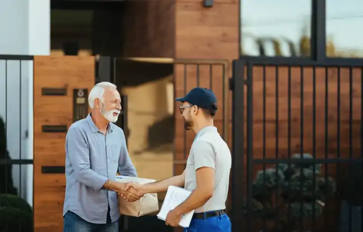 A handshake at the entrance gate of a new home