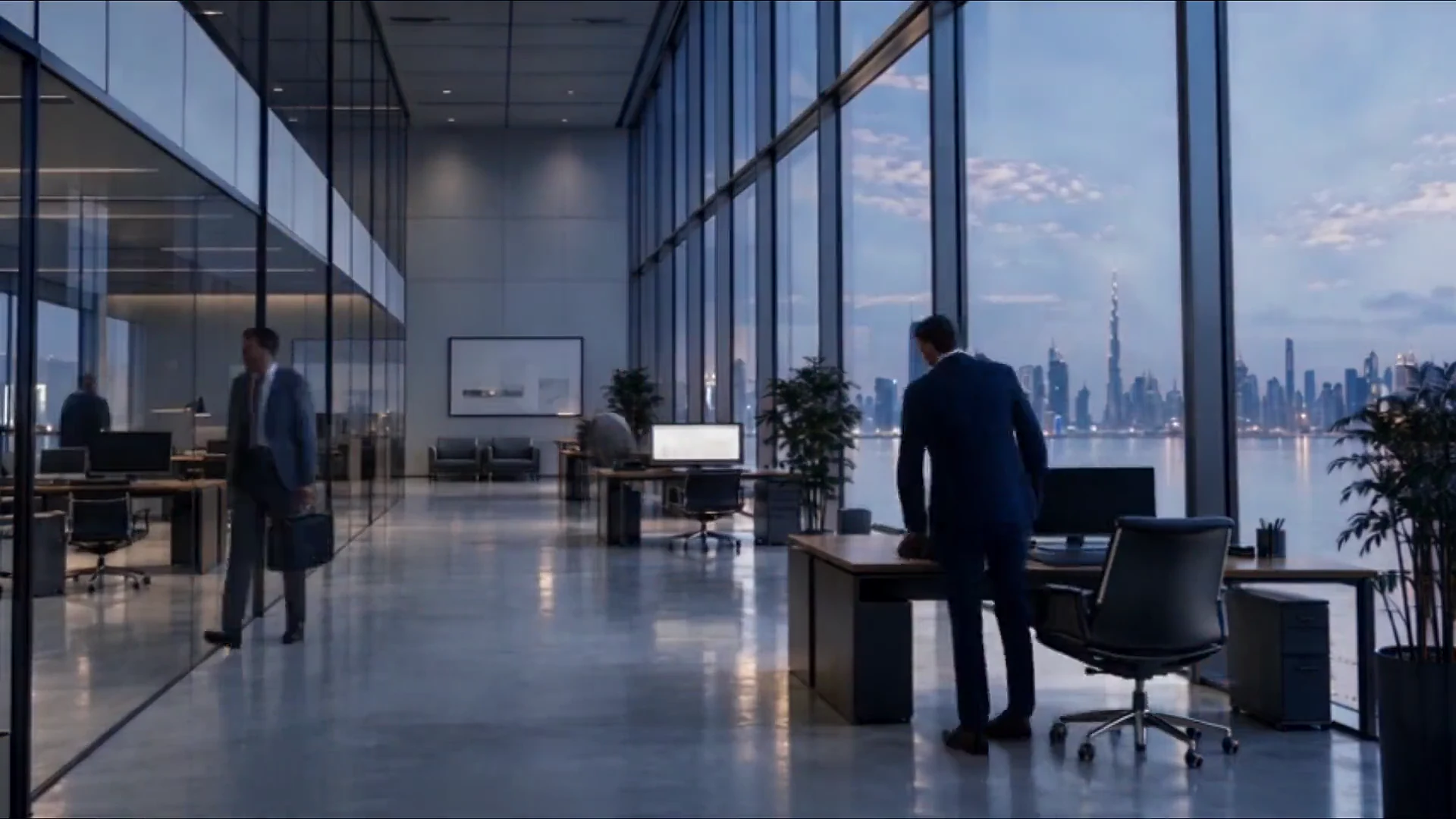 A NUVÉ office overlooking the Dubai skyline