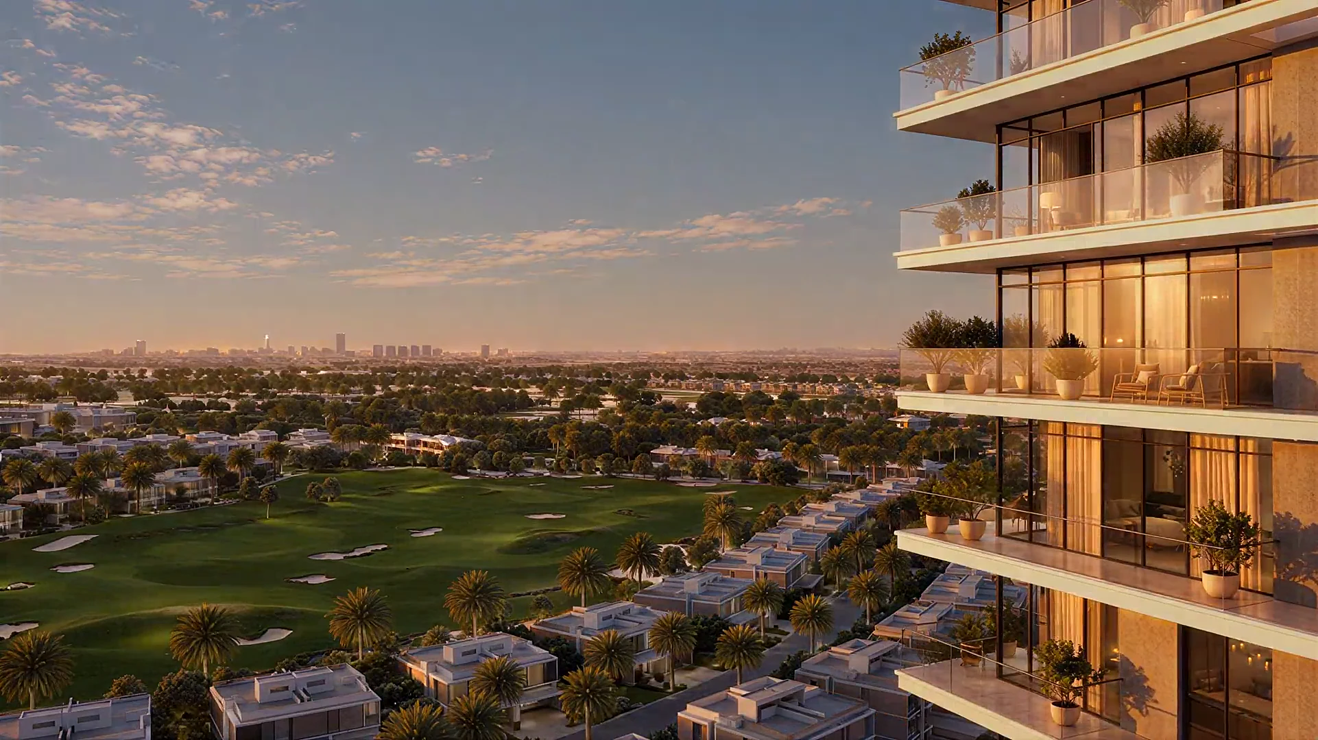 A Dubai golf community seen from a residence balcony